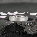 4mm wedding band for women with vertical bamboo-inspired hand-scored texture, minimalist comfort fit design