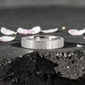 4mm wedding band for women with vertical bamboo-inspired hand-scored texture, minimalist comfort fit design