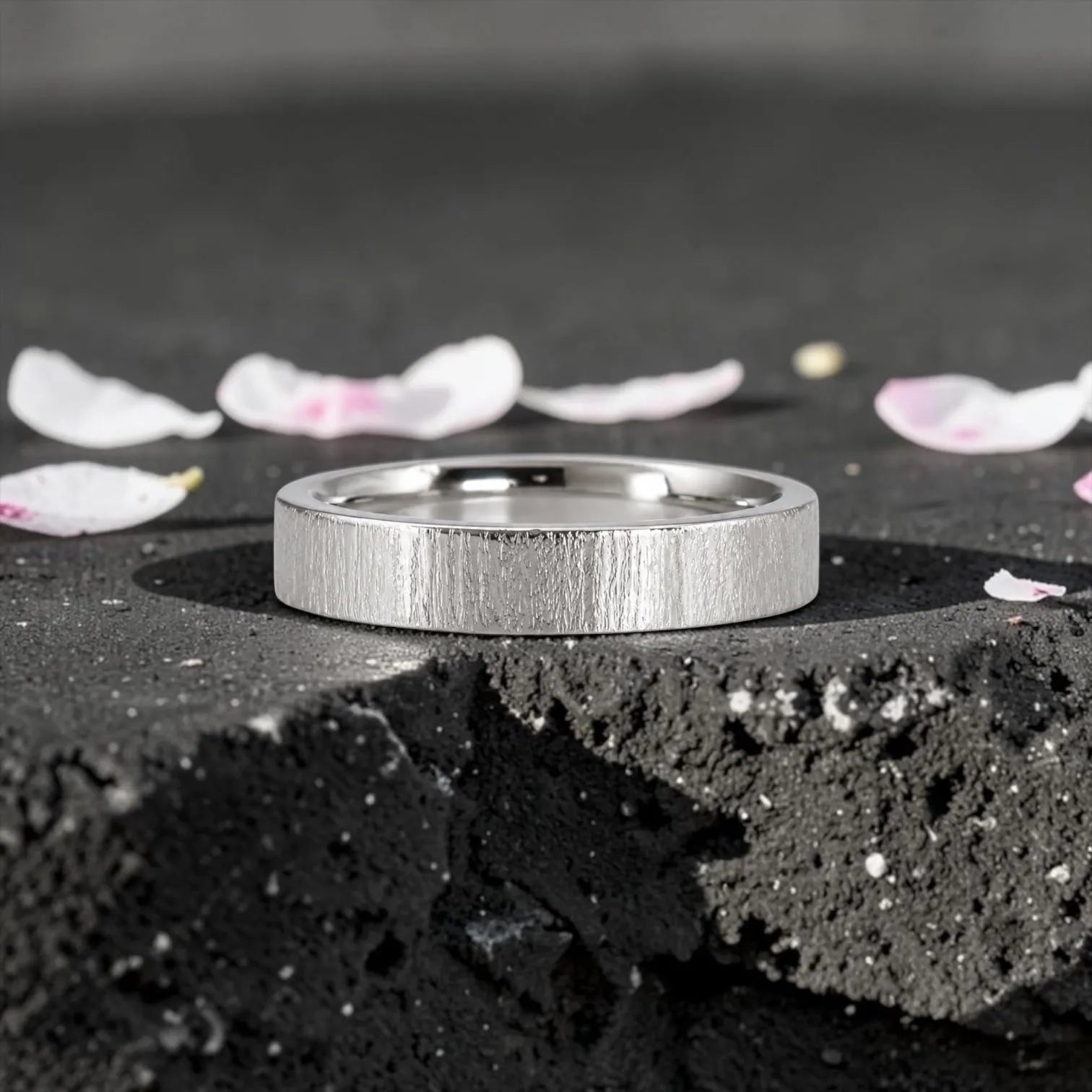 4mm wedding band for women with vertical bamboo-inspired hand-scored texture, minimalist comfort fit design