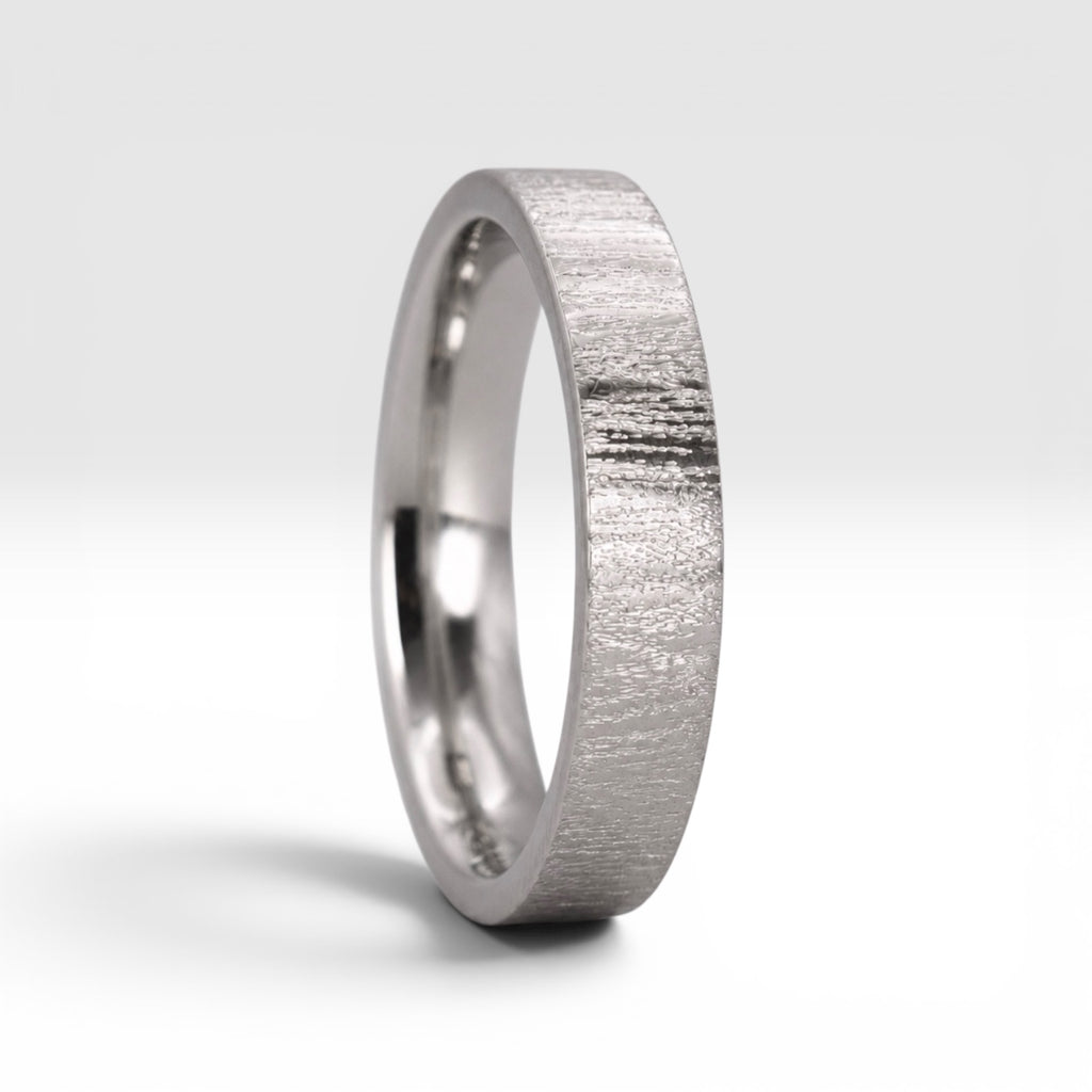 4mm wedding band for women with vertical bamboo-inspired hand-scored texture, minimalist comfort fit design