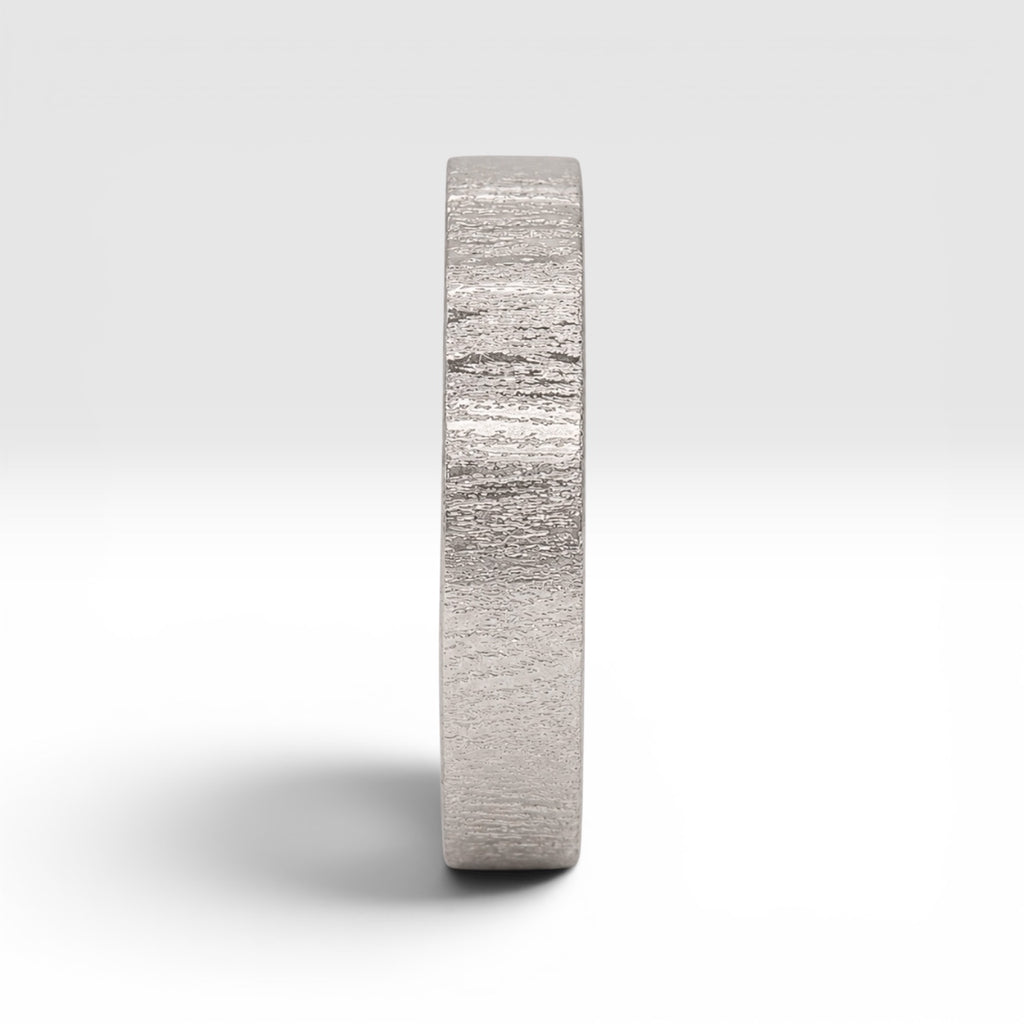 4mm wedding band for women with vertical bamboo-inspired hand-scored texture, minimalist comfort fit design