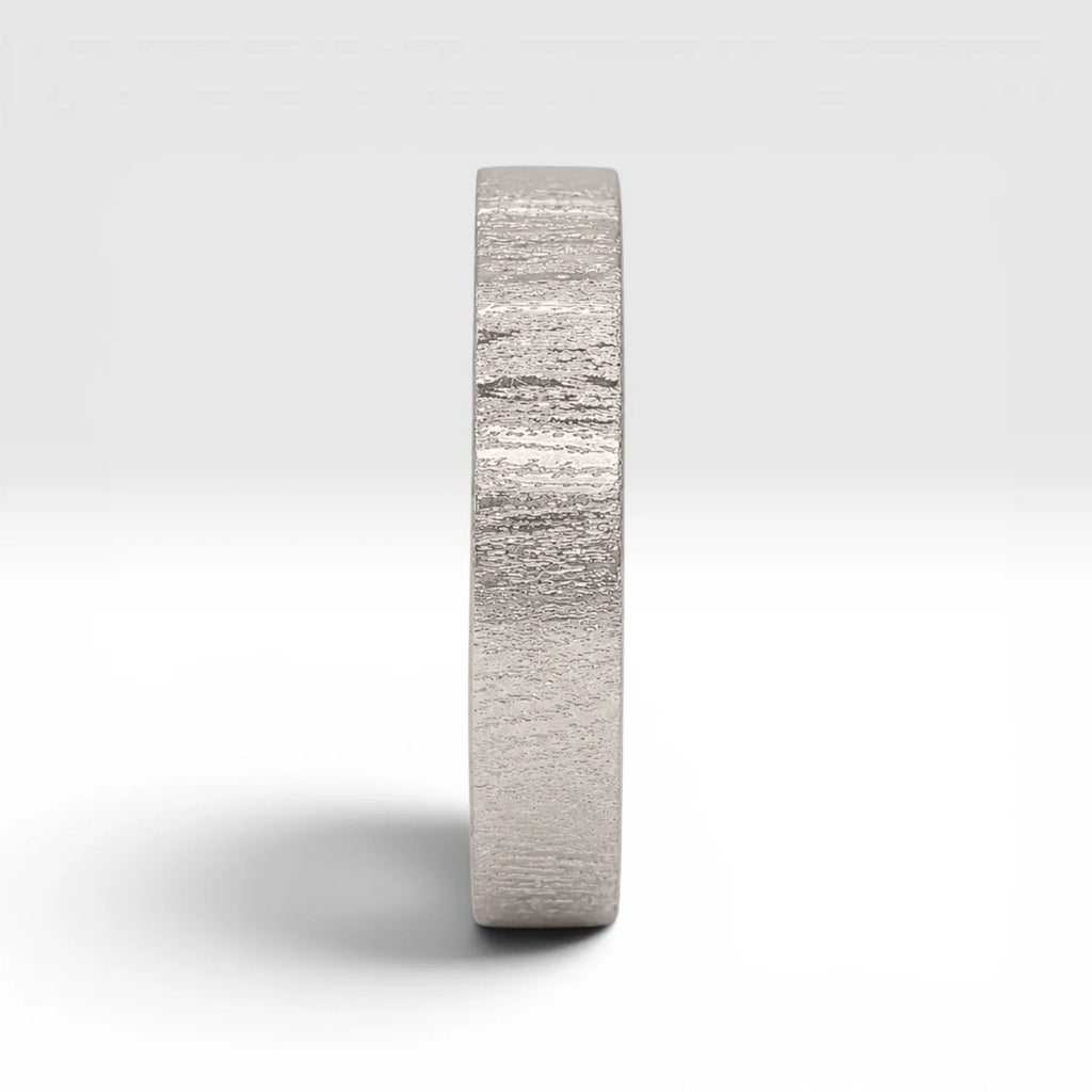 4mm wedding band for women with vertical bamboo-inspired hand-scored texture, minimalist comfort fit design