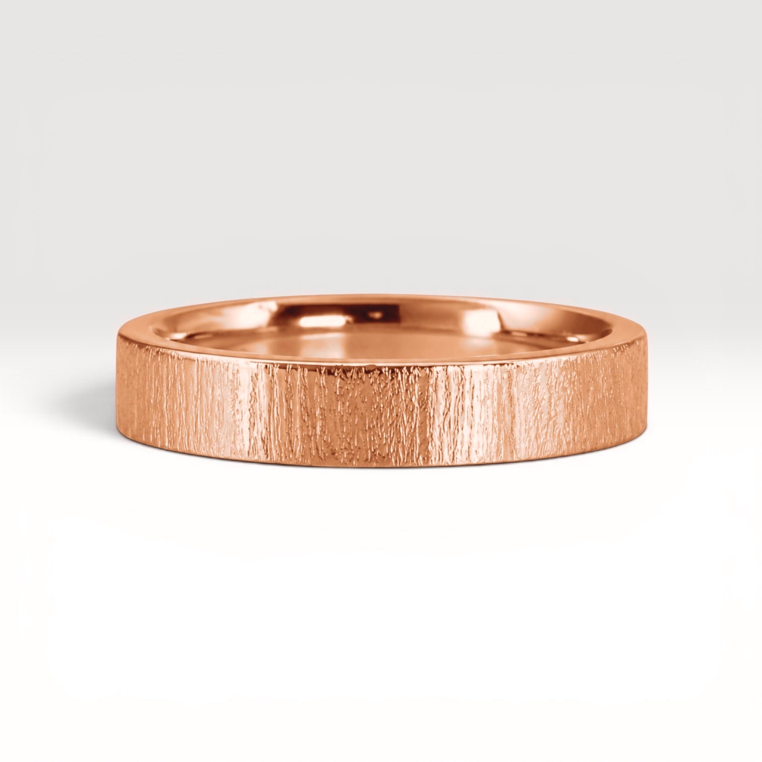 4mm wedding band for women with vertical bamboo-inspired hand-scored texture, minimalist comfort fit design