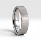 6mm wedding band for men with hand-scored bamboo texture finish, flat profile, polished interior, made in Utah