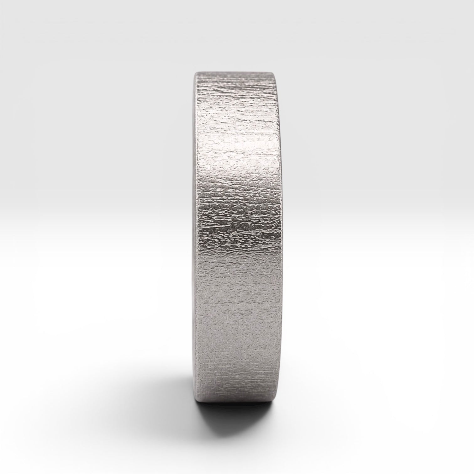 6mm wedding band for men with hand-scored bamboo texture finish, flat profile, polished interior, made in Utah