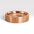 6mm wedding band for men with hand-scored bamboo texture finish, flat profile, polished interior, made in Utah
