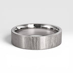 6mm wedding band for men with hand-scored bamboo texture finish, flat profile, polished interior, made in Utah