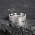 6mm wedding band for men with hand-scored bamboo texture finish, flat profile, polished interior, made in Utah