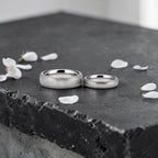 domed wedding band set with hand-applied diamond burr sparkle finish, polished interior, handcrafted in Utah