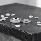 domed wedding band set with hand-applied diamond burr sparkle finish, polished interior, handcrafted in Utah