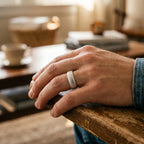 6mm domed men's wedding band with hand-applied diamond burr sparkle finish, polished interior, handcrafted in Utah