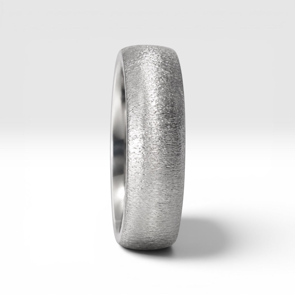6mm domed men's wedding band with hand-applied diamond burr sparkle finish, polished interior, handcrafted in Utah