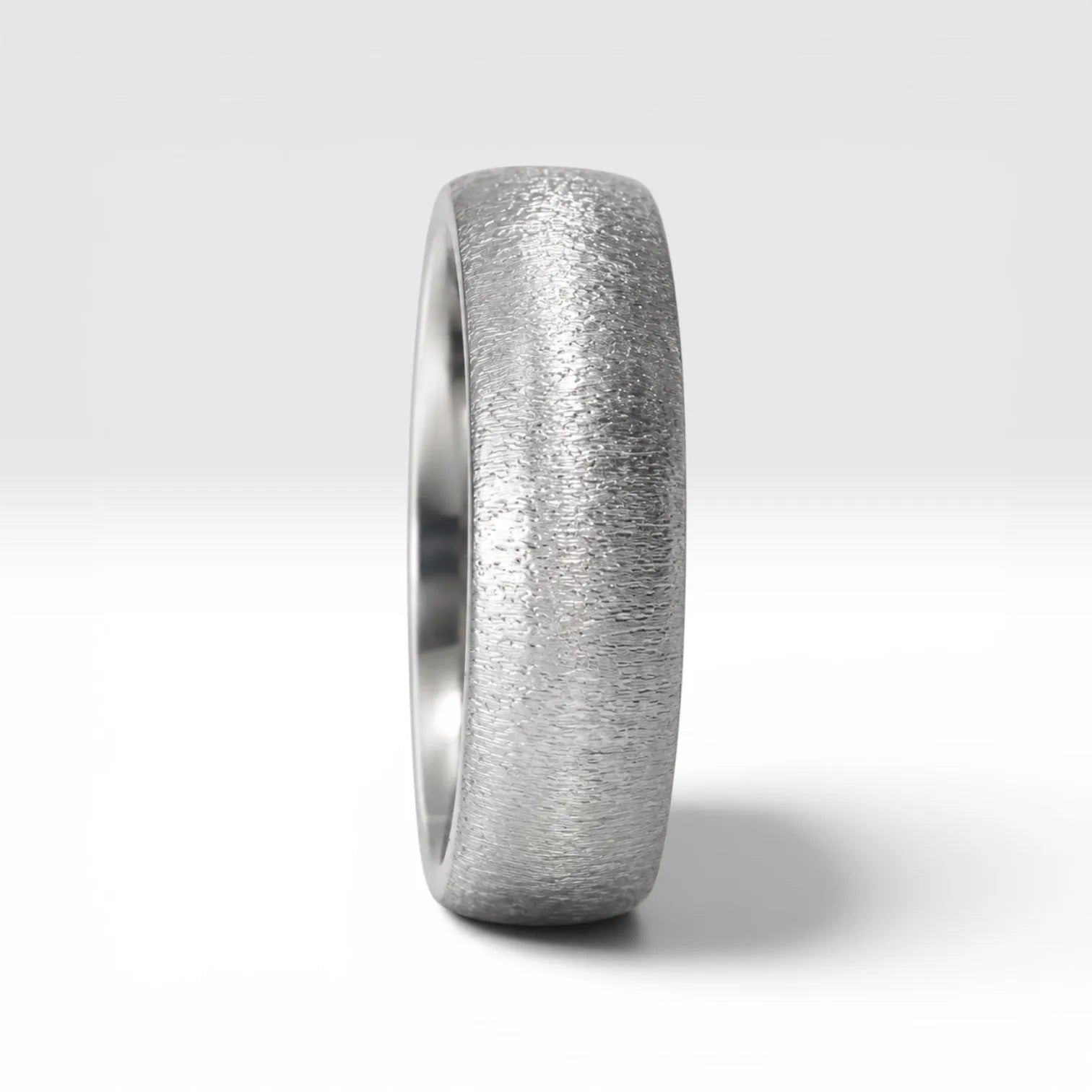 6mm domed men's wedding band with hand-applied diamond burr sparkle finish, polished interior, handcrafted in Utah