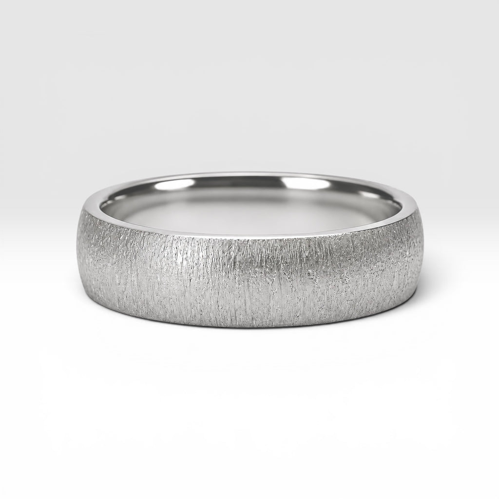 6mm domed men's wedding band with hand-applied diamond burr sparkle finish, polished interior, handcrafted in Utah