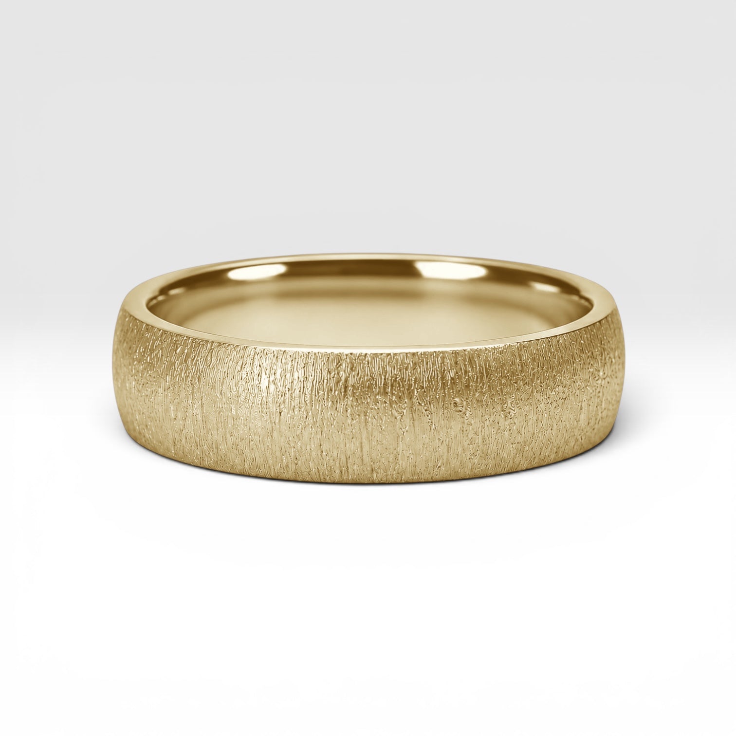 6mm domed men's wedding band with hand-applied diamond burr sparkle finish, polished interior, handcrafted in Utah