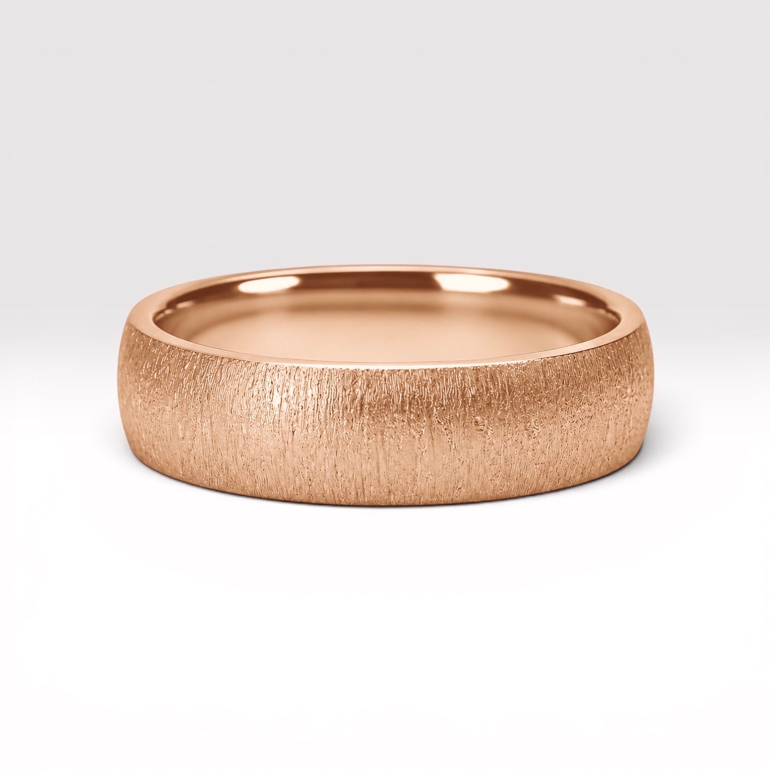 6mm domed men's wedding band with hand-applied diamond burr sparkle finish, polished interior, handcrafted in Utah