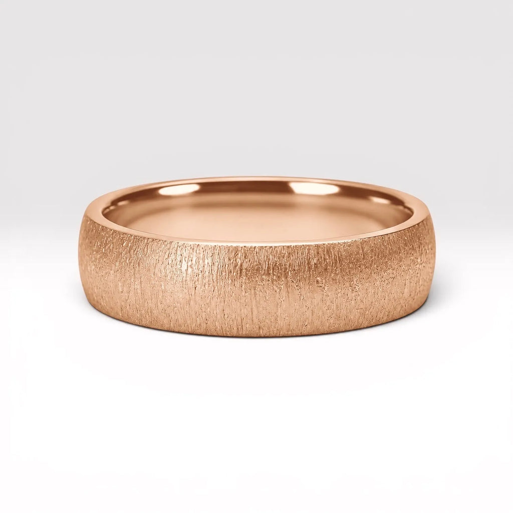 6mm domed men's wedding band with hand-applied diamond burr sparkle finish, polished interior, handcrafted in Utah