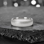6mm domed men's wedding band with hand-applied diamond burr sparkle finish, polished interior, handcrafted in Utah