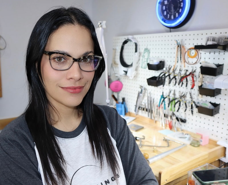 Founder of Venus Rings handcrafting a custom ring in Utah studio