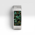 Veridian titanium ring featuring genuine nephrite jade and brass shavings in a modern rectangular inlay with a satin finish.