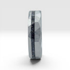 Faceted tungsten wedding ring with black tourmaline and 14k gold inlay in a 2mm offset channel